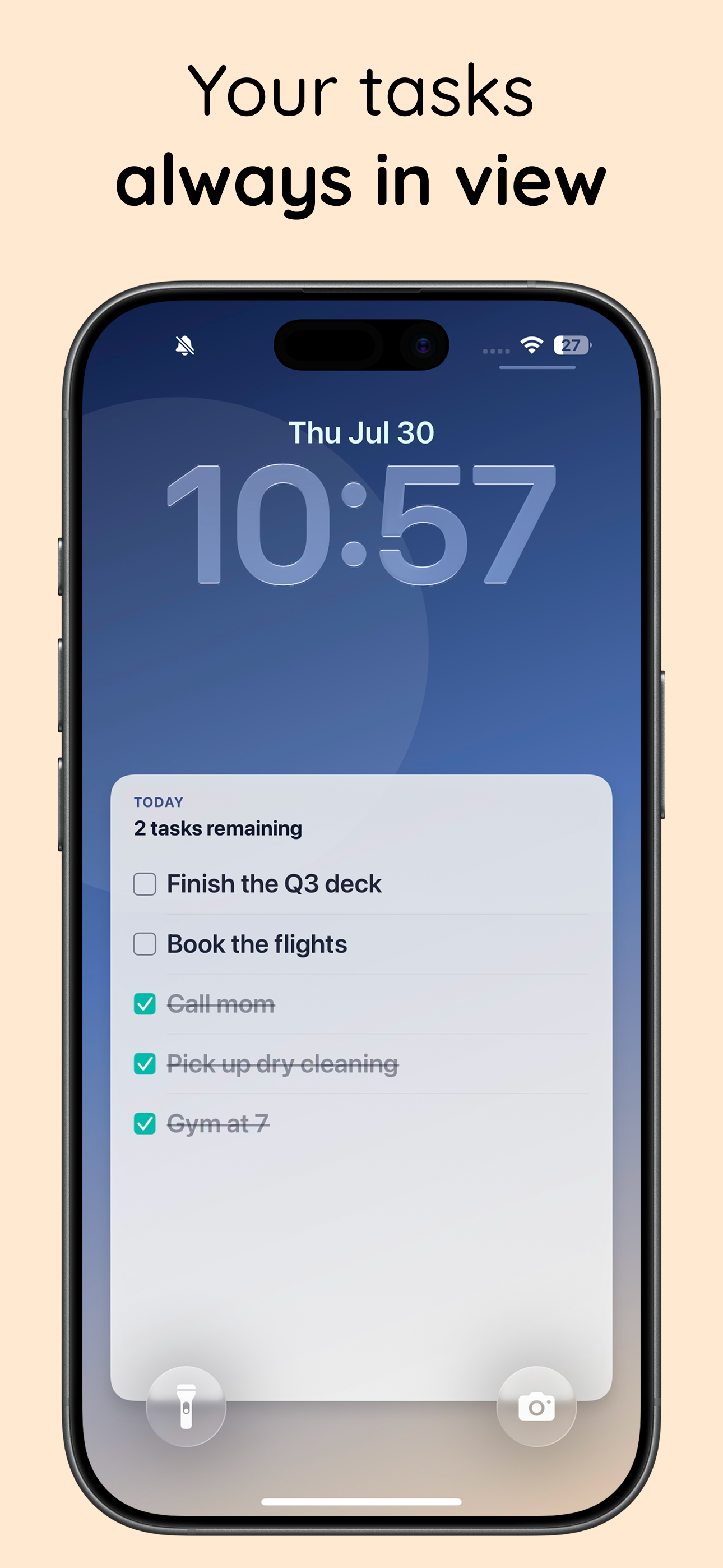 iPhone Lock Screen with Daylist tasks, some checked off with strikethrough