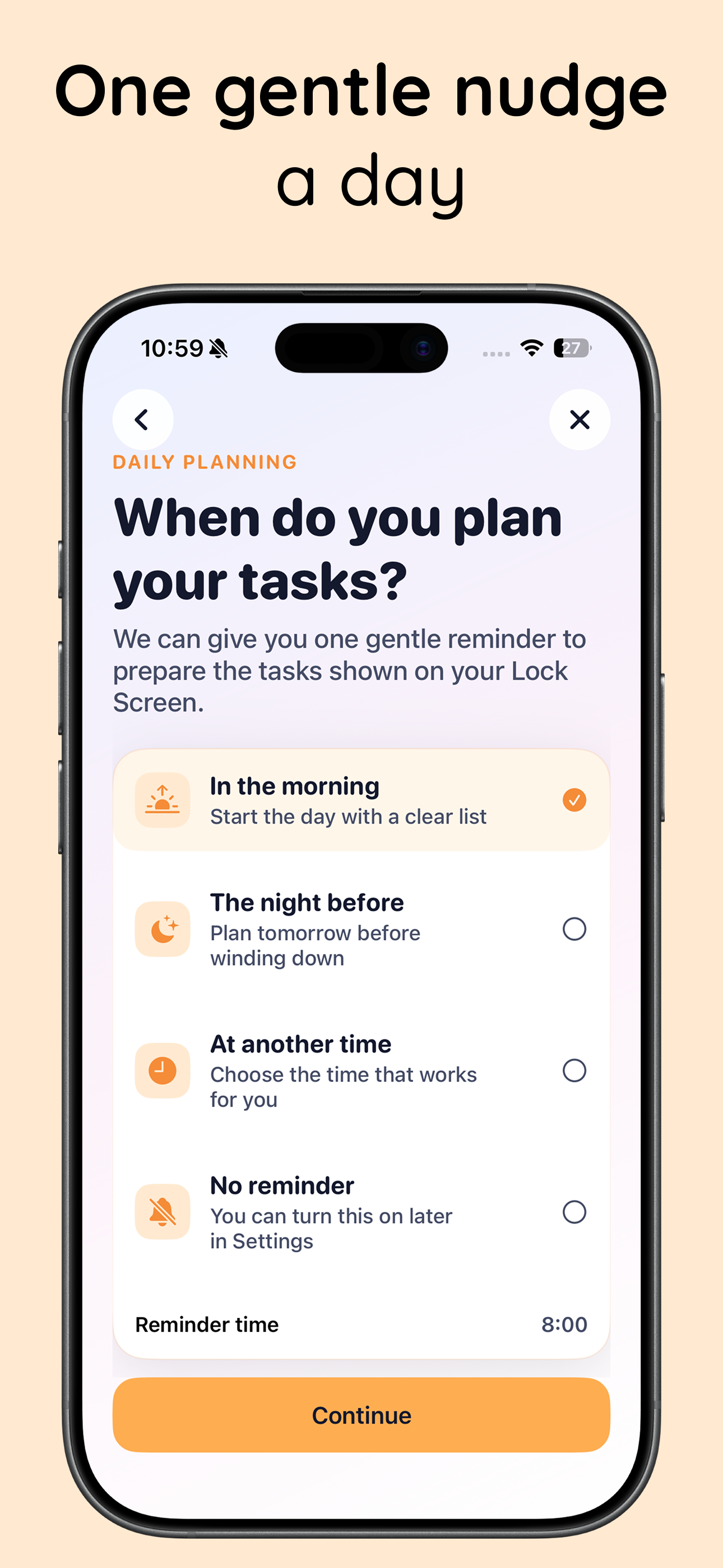 Daylist daily planning reminder screen asking when you plan your tasks